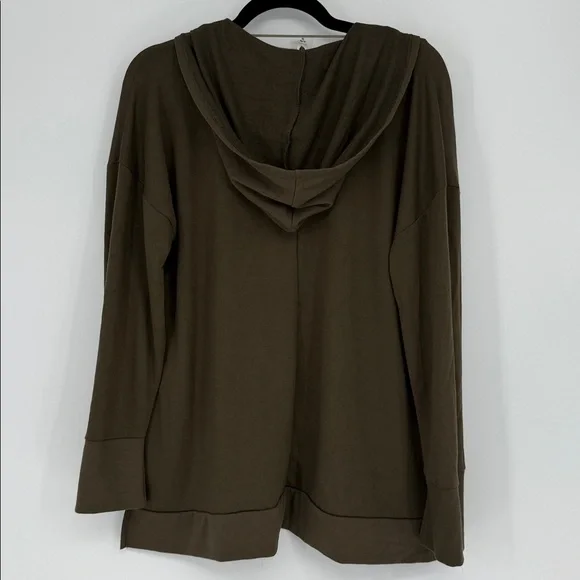 Cable & Gauge Olive Green Lace-Up Hooded Top XL Boho Long Sleeve - Picture 4 of 4